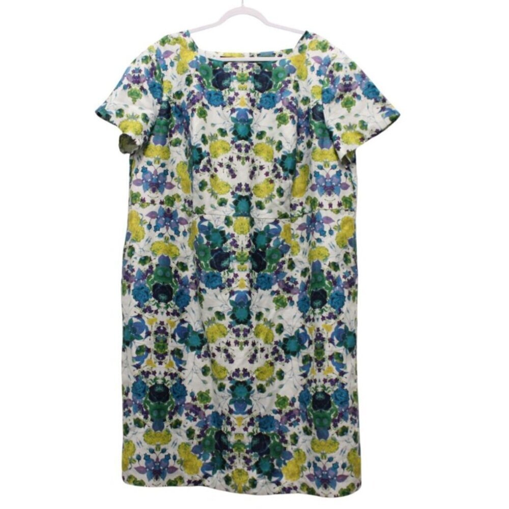 Talbots Midi Dress Size 22W Floral Multicolor Colorful Cotton Linen Lined Formal